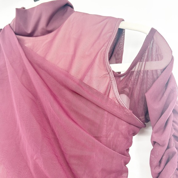 Balera Burgundy Mesh Draped Lyrical Dance Leotard Ruched Long Sleeve Size MA - Picture 3 of 7